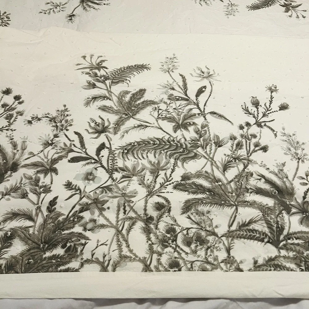 Bee & Willow F/Q Duvet Cream Gray Botanical Leaf Swiss Dot Texture Cotton Blend